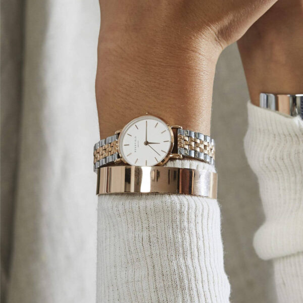 Rosefield - The Small Edit - ruusukullattu kuori, kaksivärinen ruusukulta/hopea ranneke, vaalea kellotaulu-224931