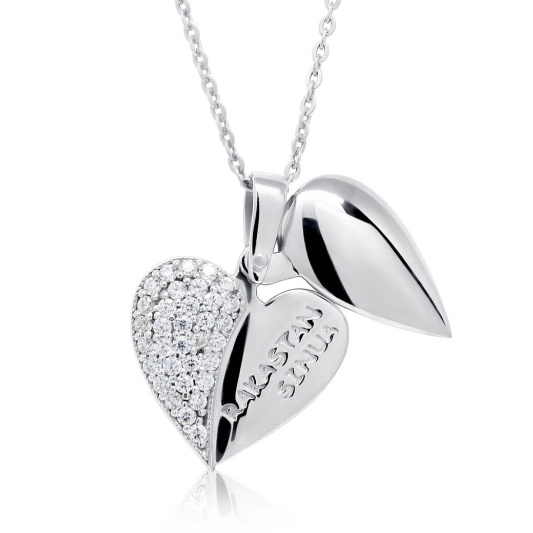 Beat of love kaulakoru sydän zirkoneilla ja tekstilla Rakastan sinua BOL-N1597Z/40-45cm