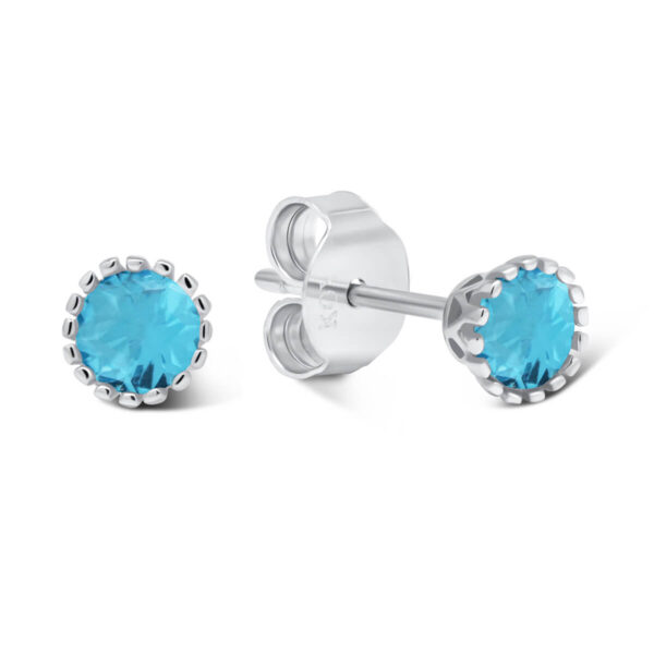 Pyöreät hopeanappikorvakorut sinisellä zirkonilla E-0484aqua