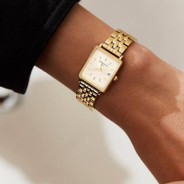 Rosefield - The Boxy XS - keltakullattu teräsranneke, vaalea kellotaulu-224818