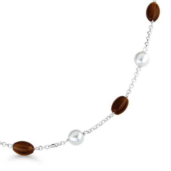 Hopearannekoru helmillä & ruskea kiveillä-230563