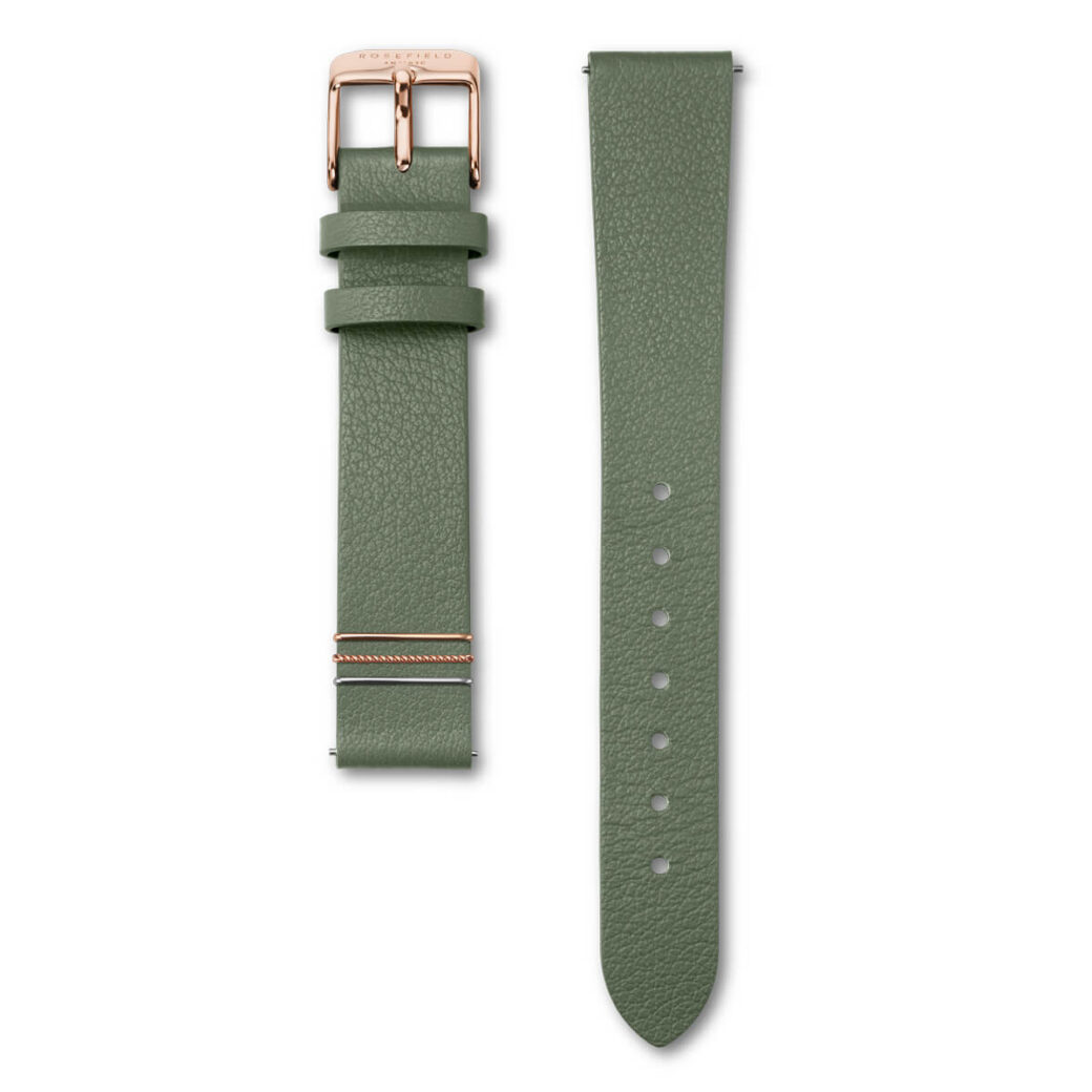 Rosefield nahkaranneke 16mm Fresh olive green - rose gold-0