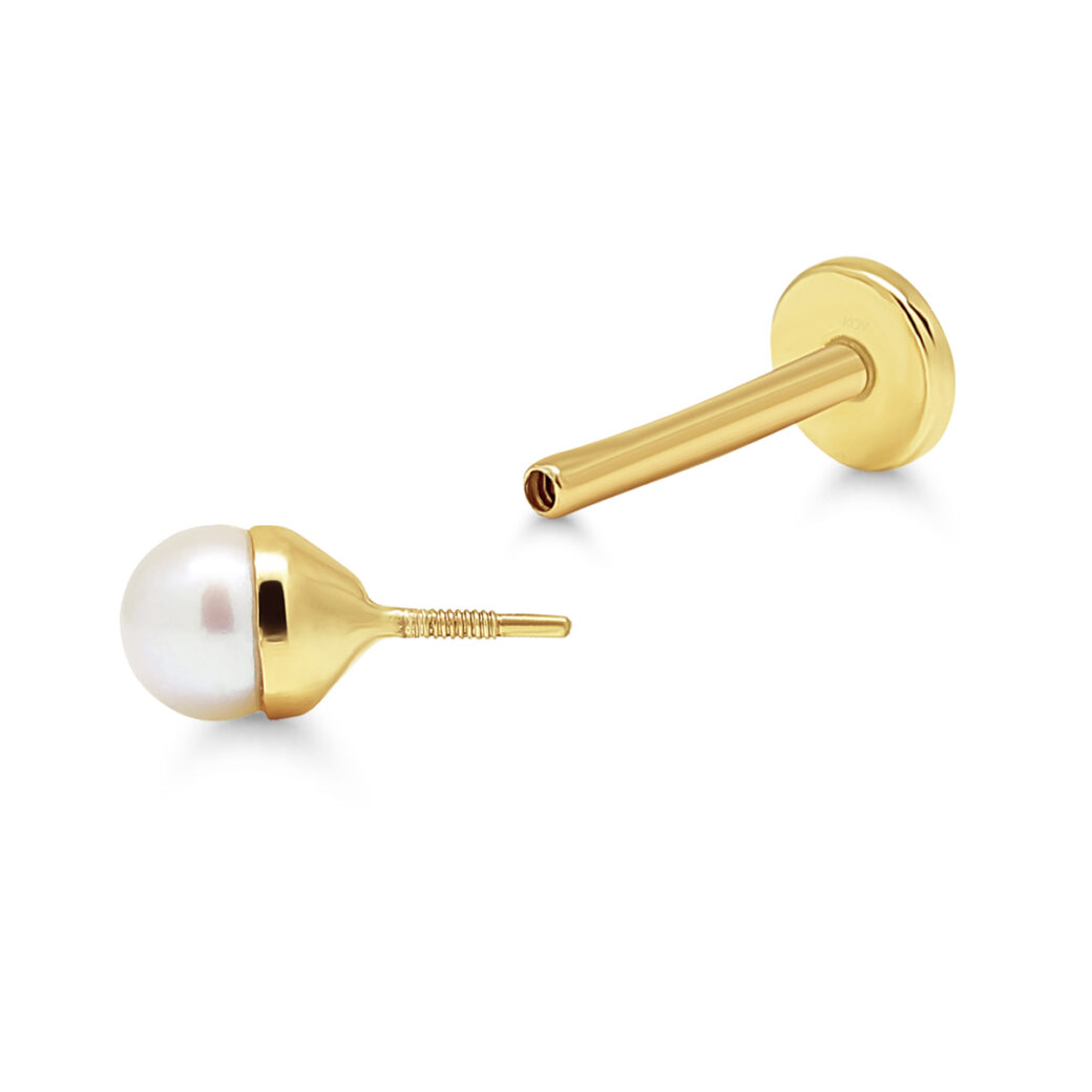 9K kollasest kullast labret piercing käevõru koos pärliga - Image 2