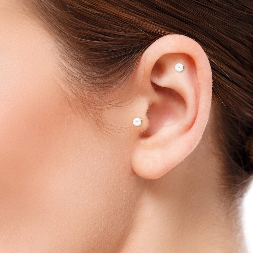 9K kollasest kullast labret piercing käevõru koos pärliga - Image 3