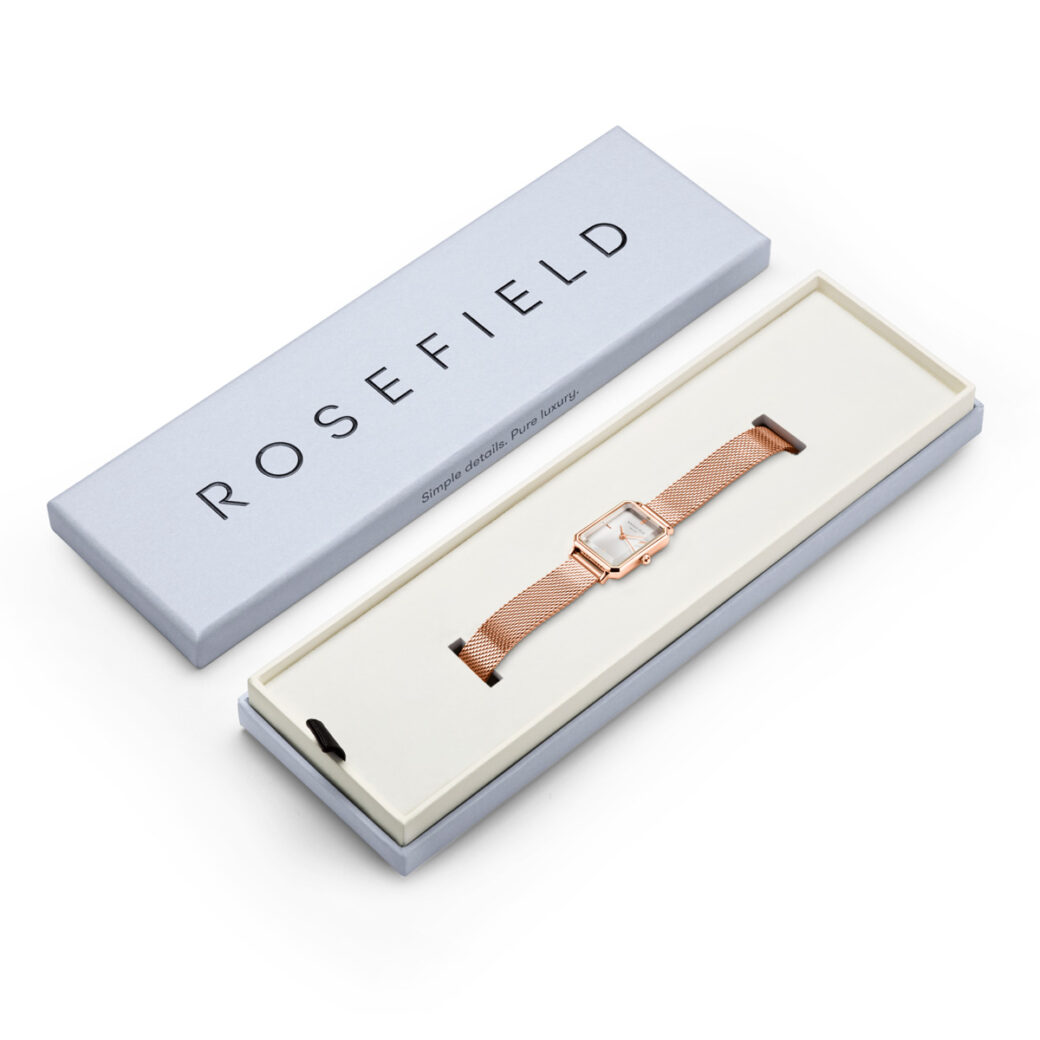 Rosefield - The Octagon XS - Roosakuldne võrk käevõru, valge taustaga - Image 5