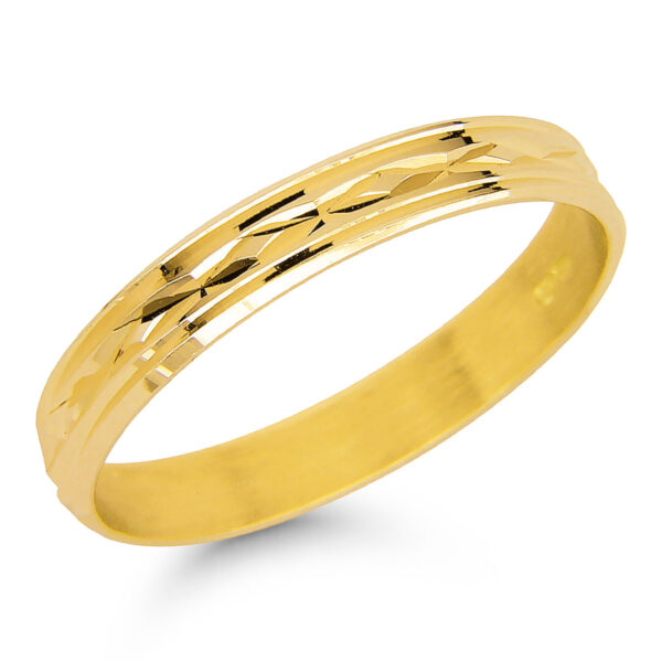 Kotimainen 3mm timanttileikattu kihlasormus 14K keltakultaa