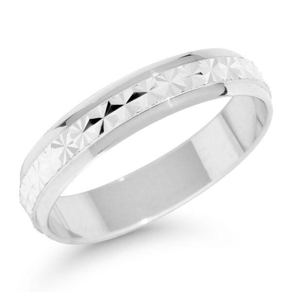 4mm leveä kihlasormus valkokultaa, timanttileikattu pinta