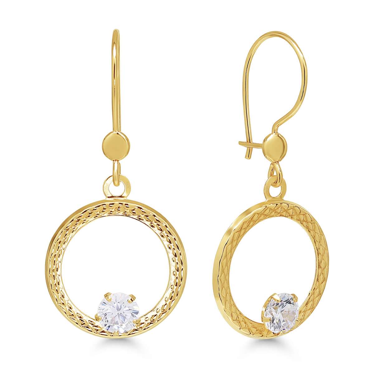 Kuldsed kõrvarõngad avatud ringi tsirkoonidega 13,5mm