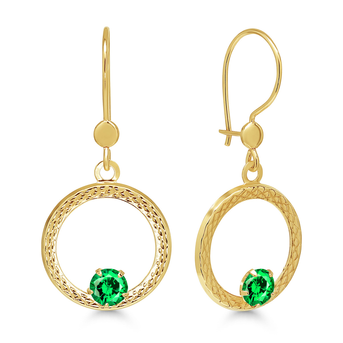 Rippuvad kuldkõrvarõngad avatud ring rohelise tsirkooniga 13,5mm (koopia)