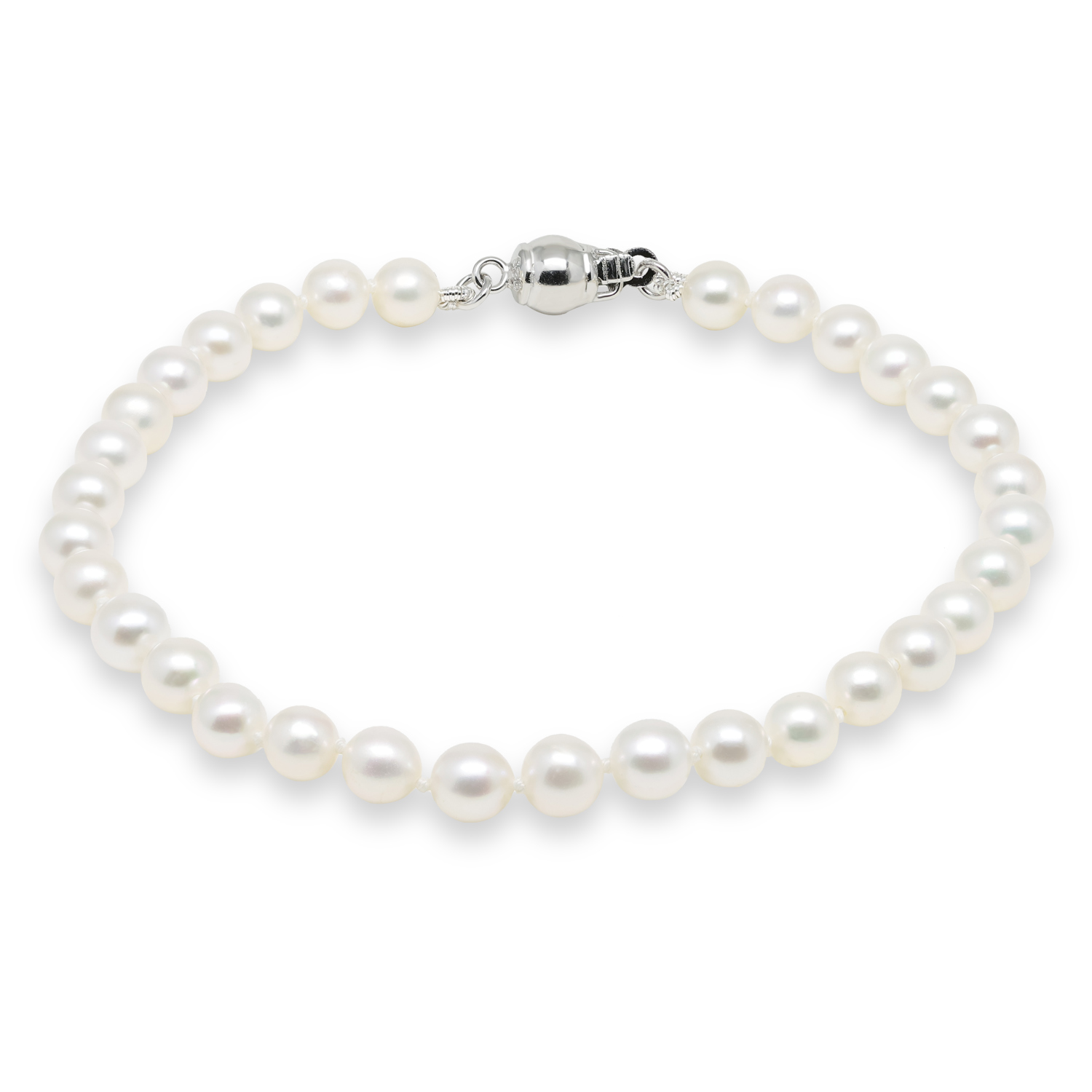 Hõbedase klambriga 5-5,5mm AAA valge käevõru 5-5,5mm