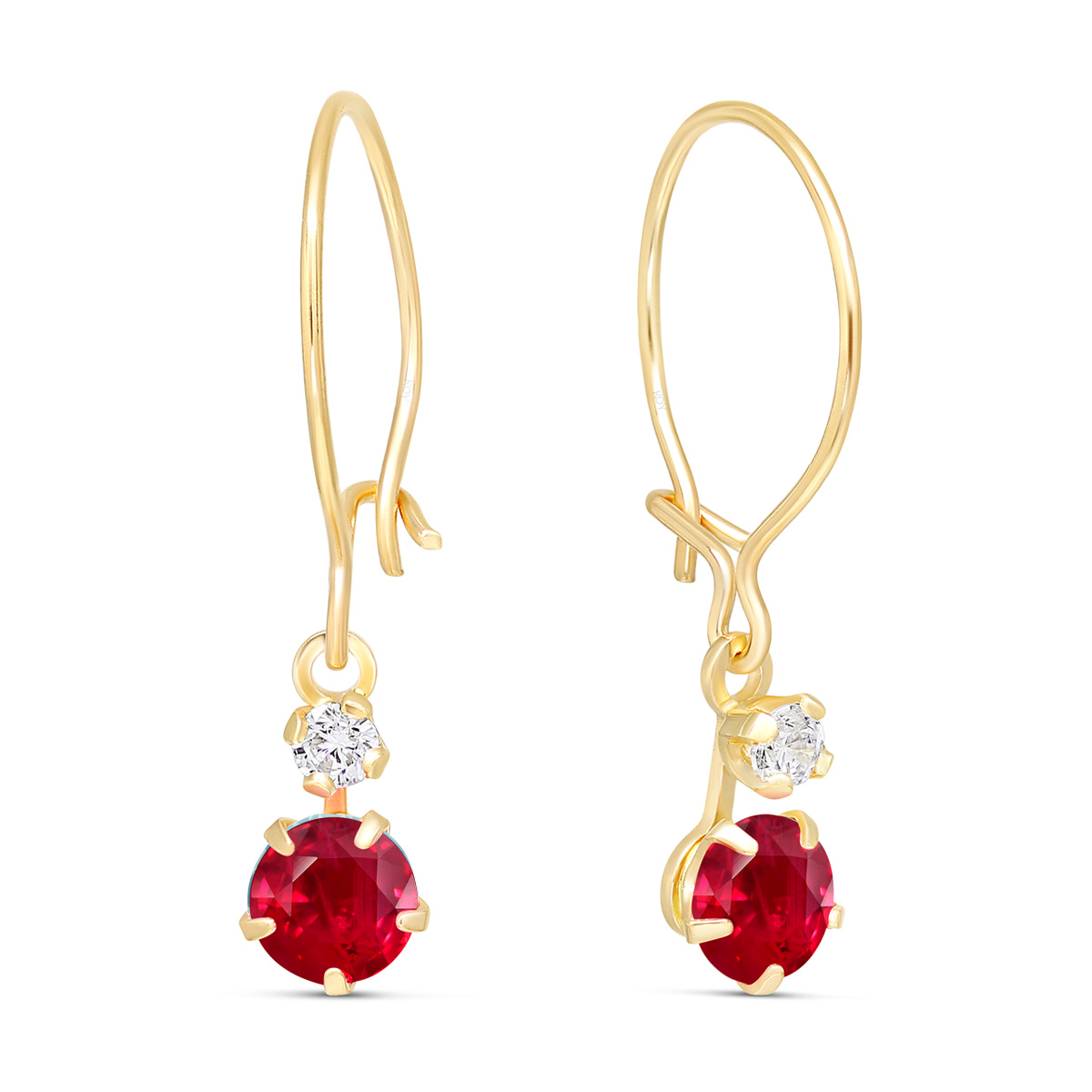 Rippuvad kuldsed kõrvarõngad tsirkooniatega punased