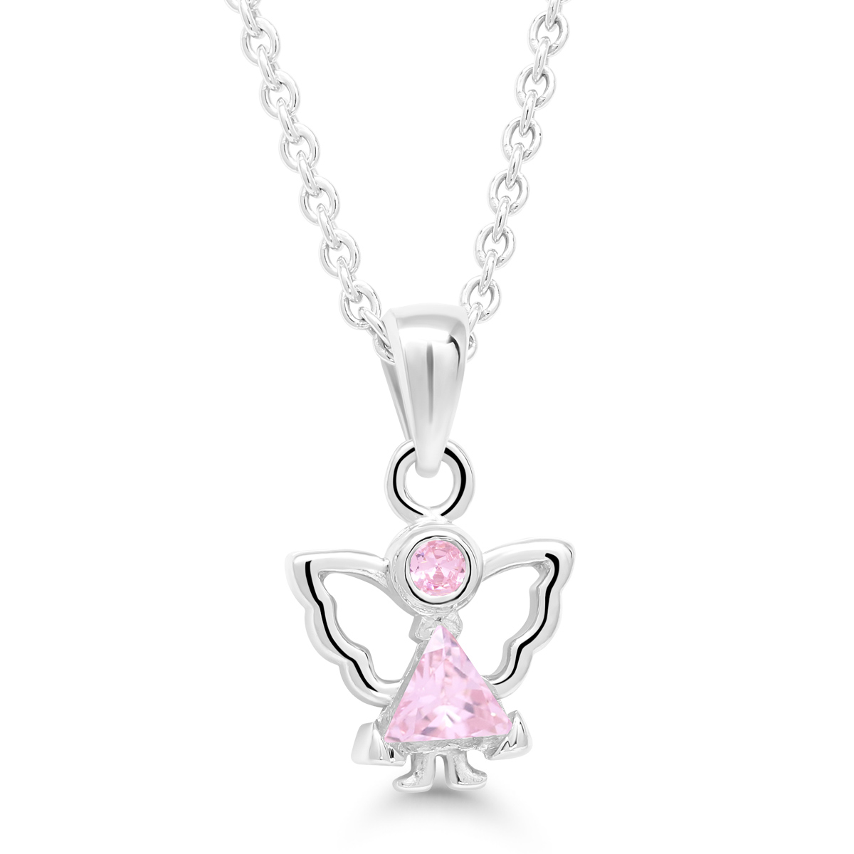 Kaunis hõbedane ingli ripats roosa tsirkoonidega