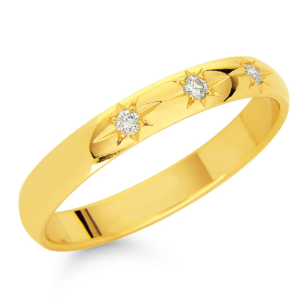 Keltakulta kihlasormus timanteilla