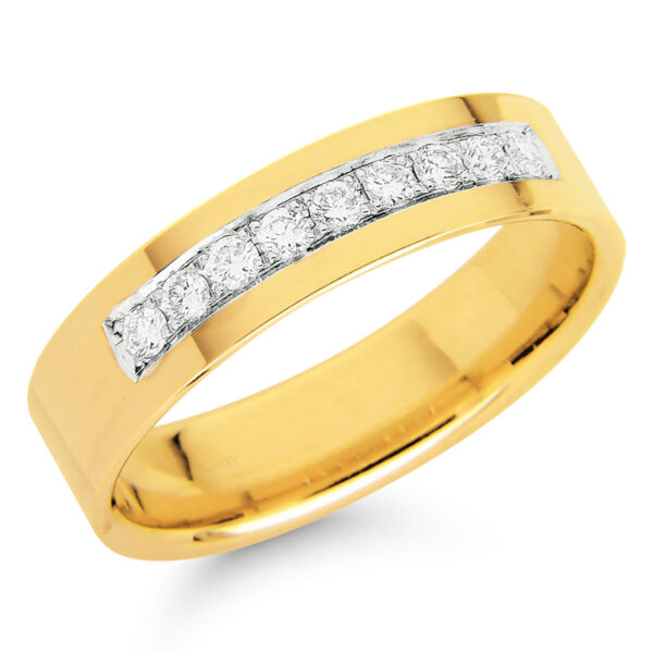 Timanttikihlasormus 5mm leveä flakka 14k keltakultaa