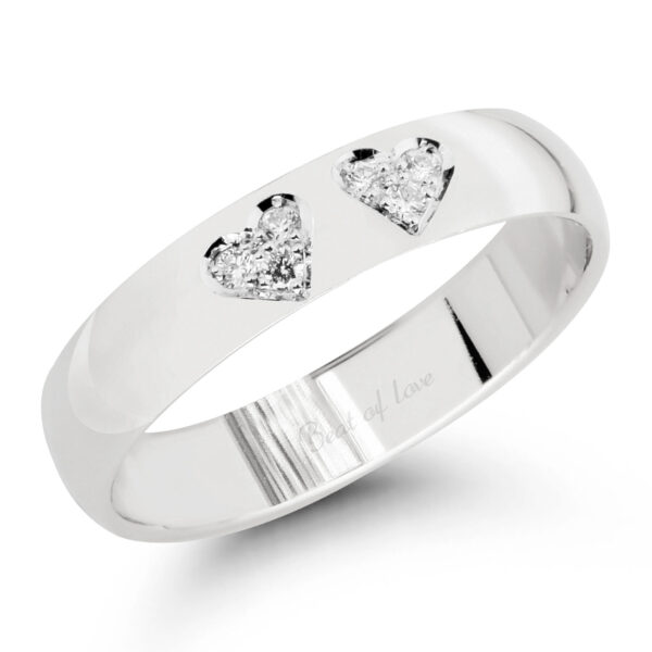 Timanttisormus kahdella sydämellä 14k valkokultaa