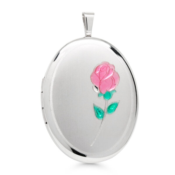 Iso hopeamedaljonki 27mm ovaali värillisellä ruusukaiverruksella