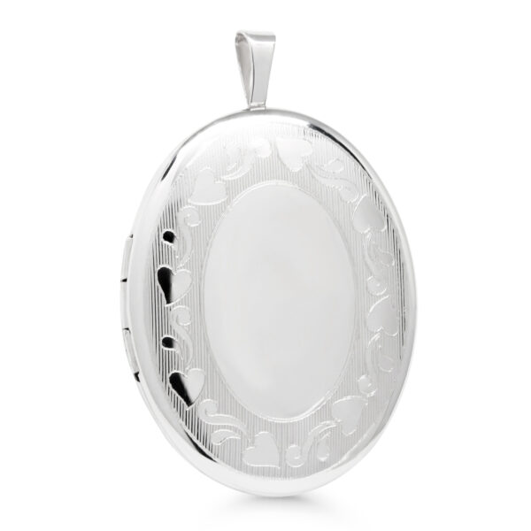 Hopeamedaljonki 27mm ovaali sydän kaiverruksilla
