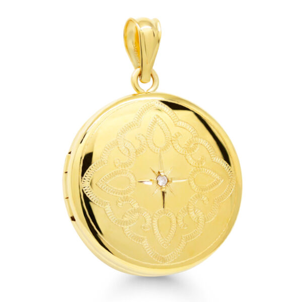 14K kultapintainen pyöreä hopeamedaljonki timantilla