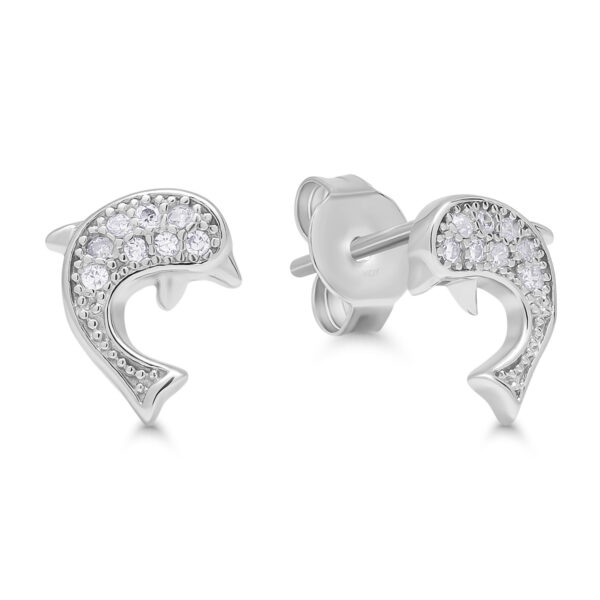 Hopeiset delfiini korvakorut zirkoneilla