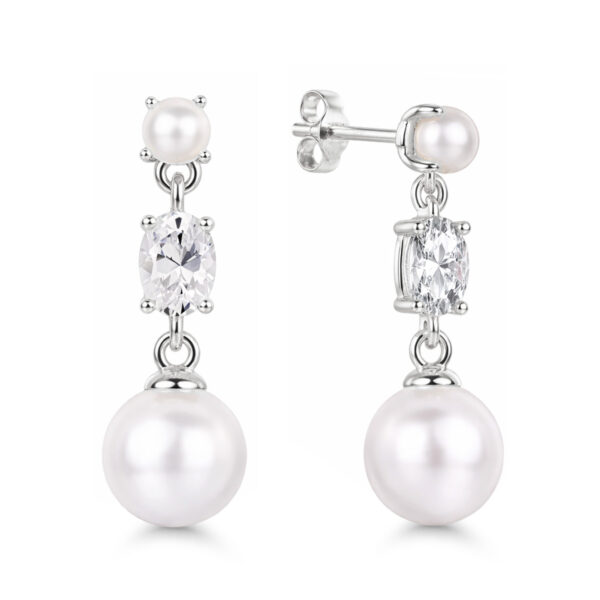 Hopeakorvakorut zirkoneilla ja helmiäishelmillä.