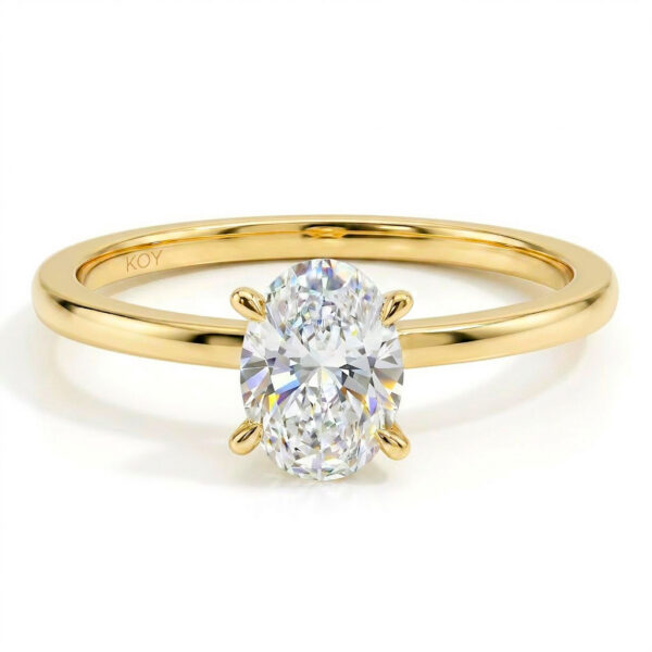 Ovaali laboratoriotimantti 0.50ct keltakulta rungolla