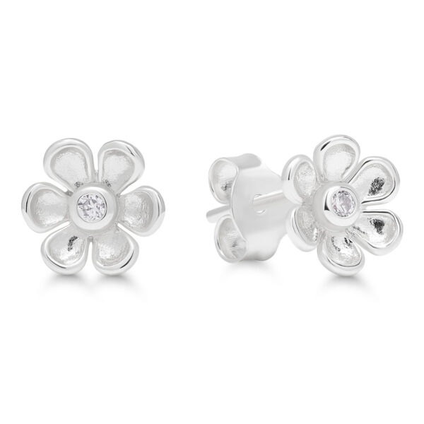 Hopeakorvakorut zirkoneilla kukka