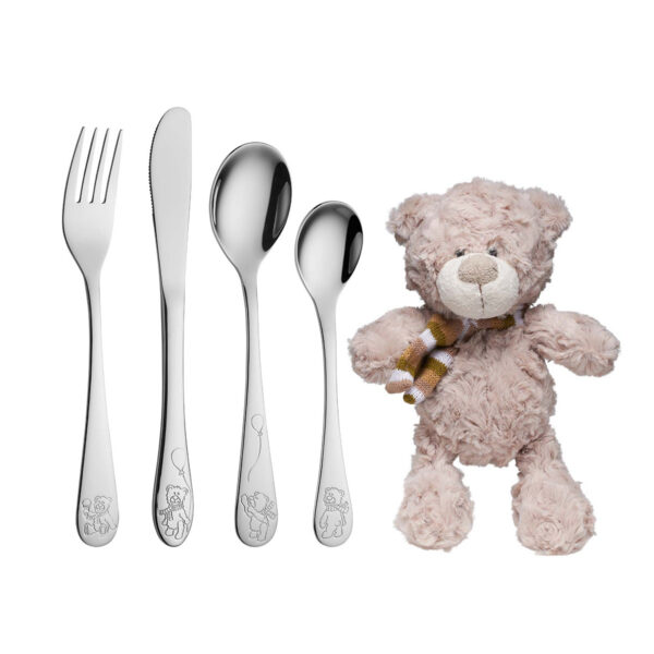 Nalle lastenaterimet ja nalle pehmolelu - kiva lahja lapselle tai kastelahjaksi