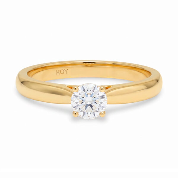 Tukeva runkoinen yksikivinen 0.25ct timanttisormus 14k keltakultaa